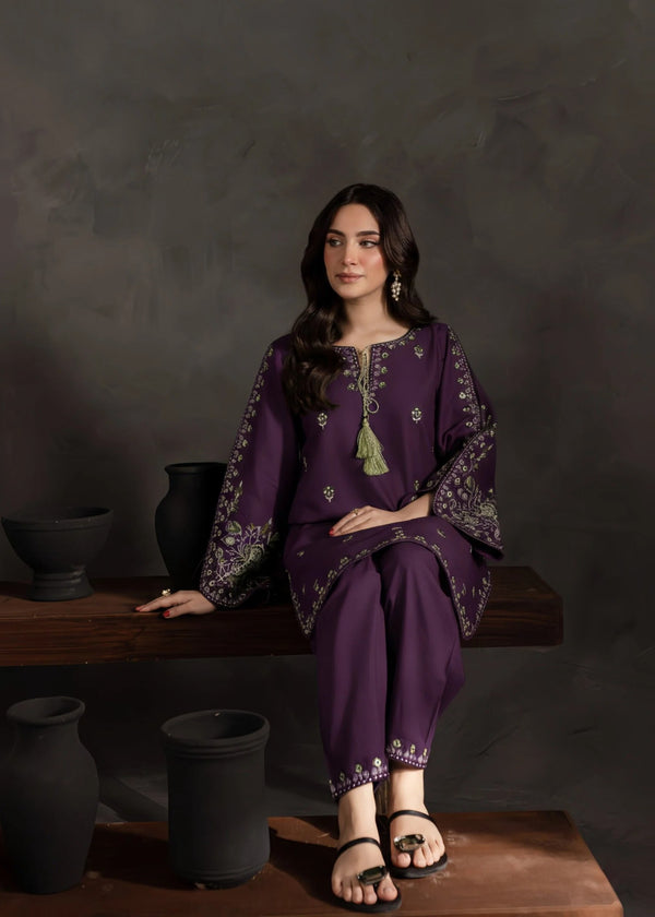 Ayla – Purple Embroidered Linen 2-Piece Set