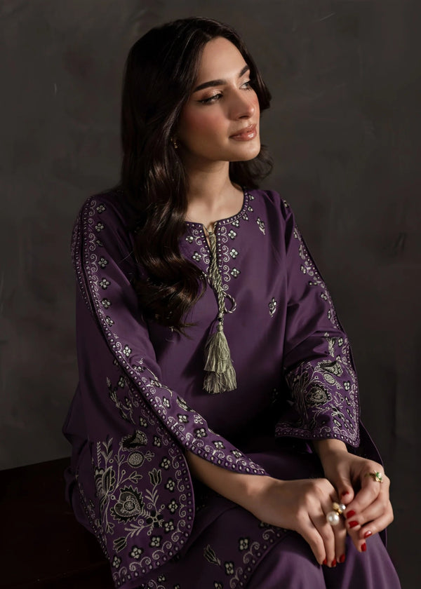 Ayla – Purple Embroidered Linen 2-Piece Set