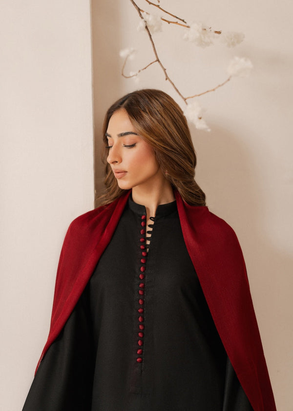 Mehrbano – Black & Crimson Stitched 3 Piece Suit