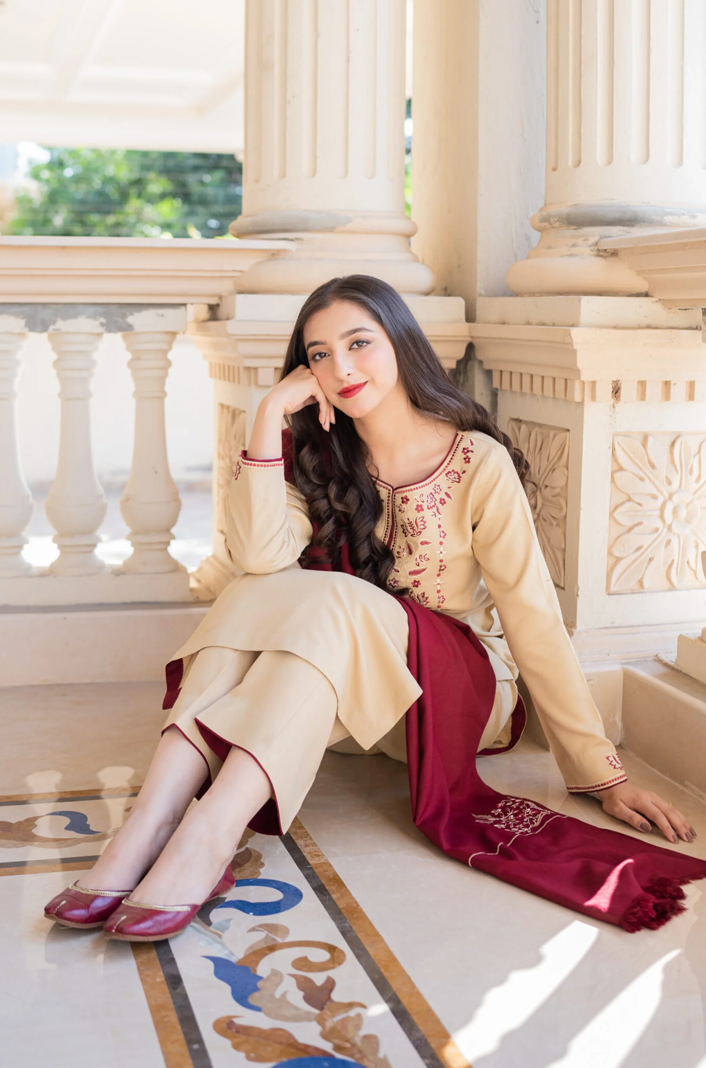 Zareen – Beige Embroidered 3 Piece