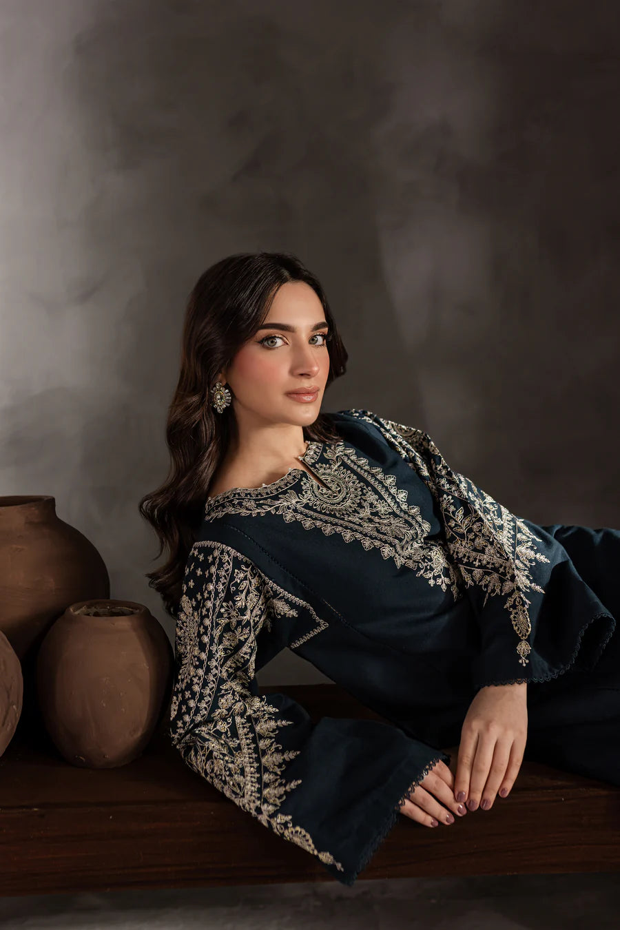 Midnight Azure – 2Pc Embroidered Linen Set