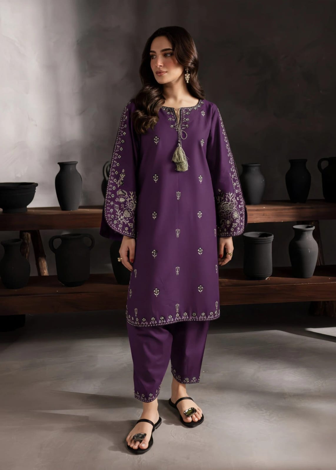 Ayla – Purple Embroidered Linen 2-Piece Set