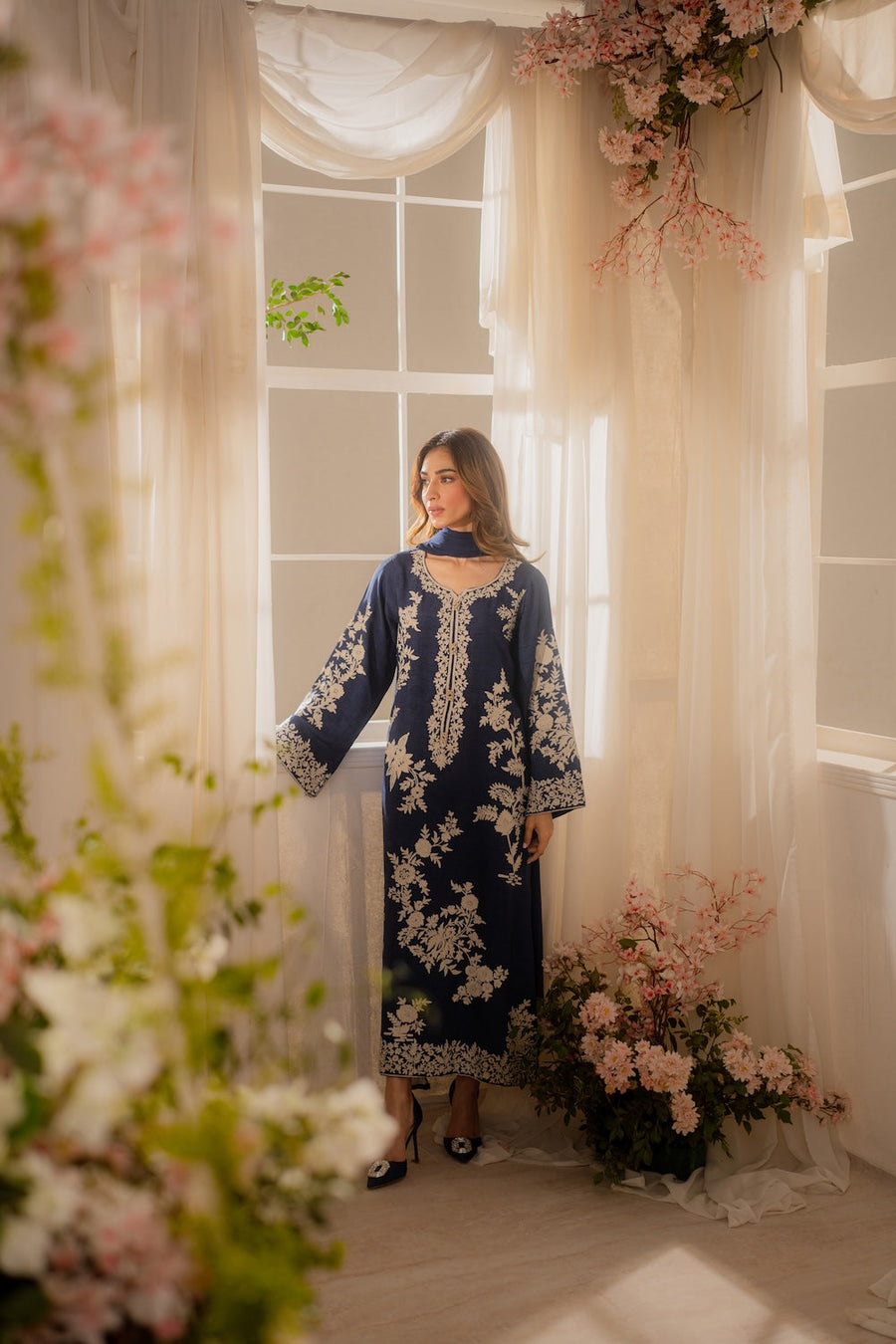Zaynah – Navy Blue 3 Piece Embroidered Set