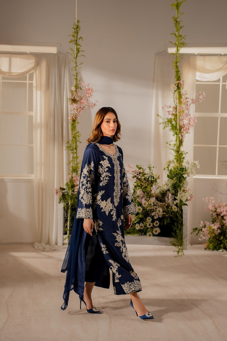 Zaynah – Navy Blue 3 Piece Embroidered Set