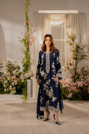 Zaynah – Navy Blue 3 Piece Embroidered Set