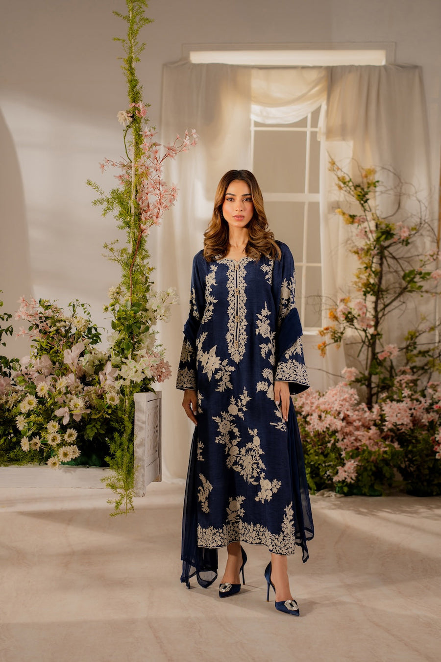 Zaynah – Navy Blue 3 Piece Embroidered Set