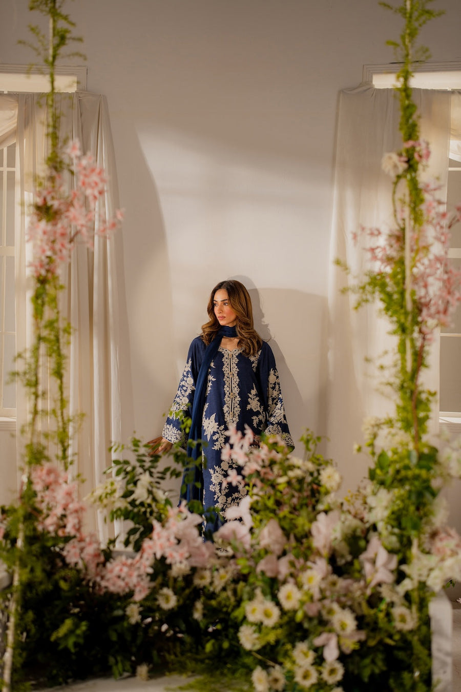 Zaynah – Navy Blue 3 Piece Embroidered Set