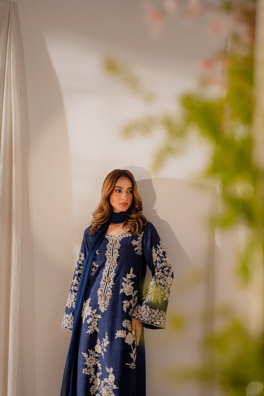 Zaynah – Navy Blue 3 Piece Embroidered Set