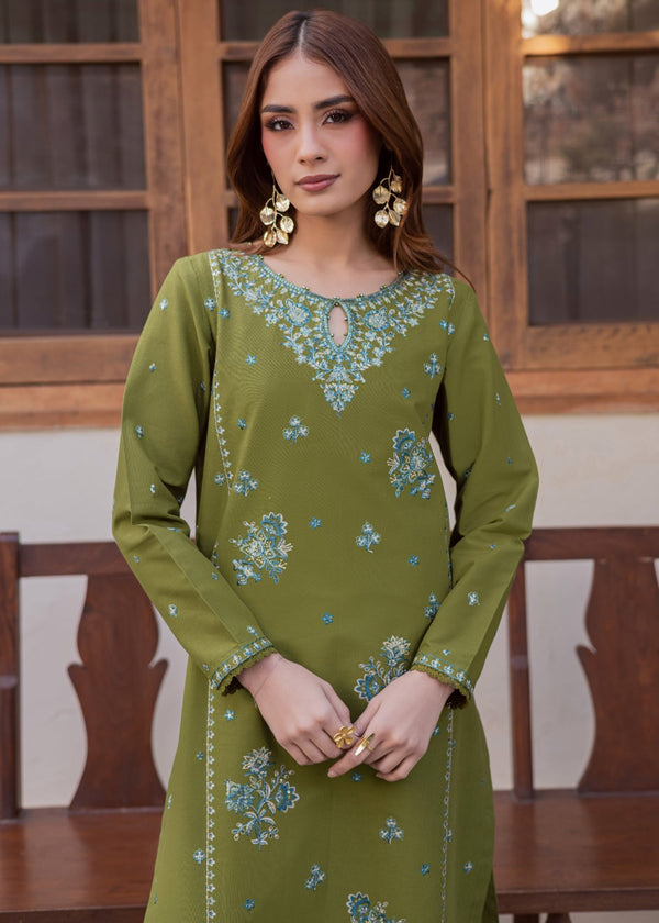 Naira – Minimal Olive Embroidered 2 Piece