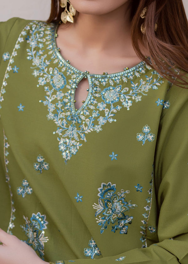 Naira – Minimal Olive Embroidered 2 Piece