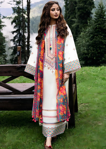 Gulnaar – Cream Stitched 3 Piece Embroidered Suit