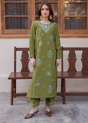 Naira – Minimal Olive Embroidered 2 Piece